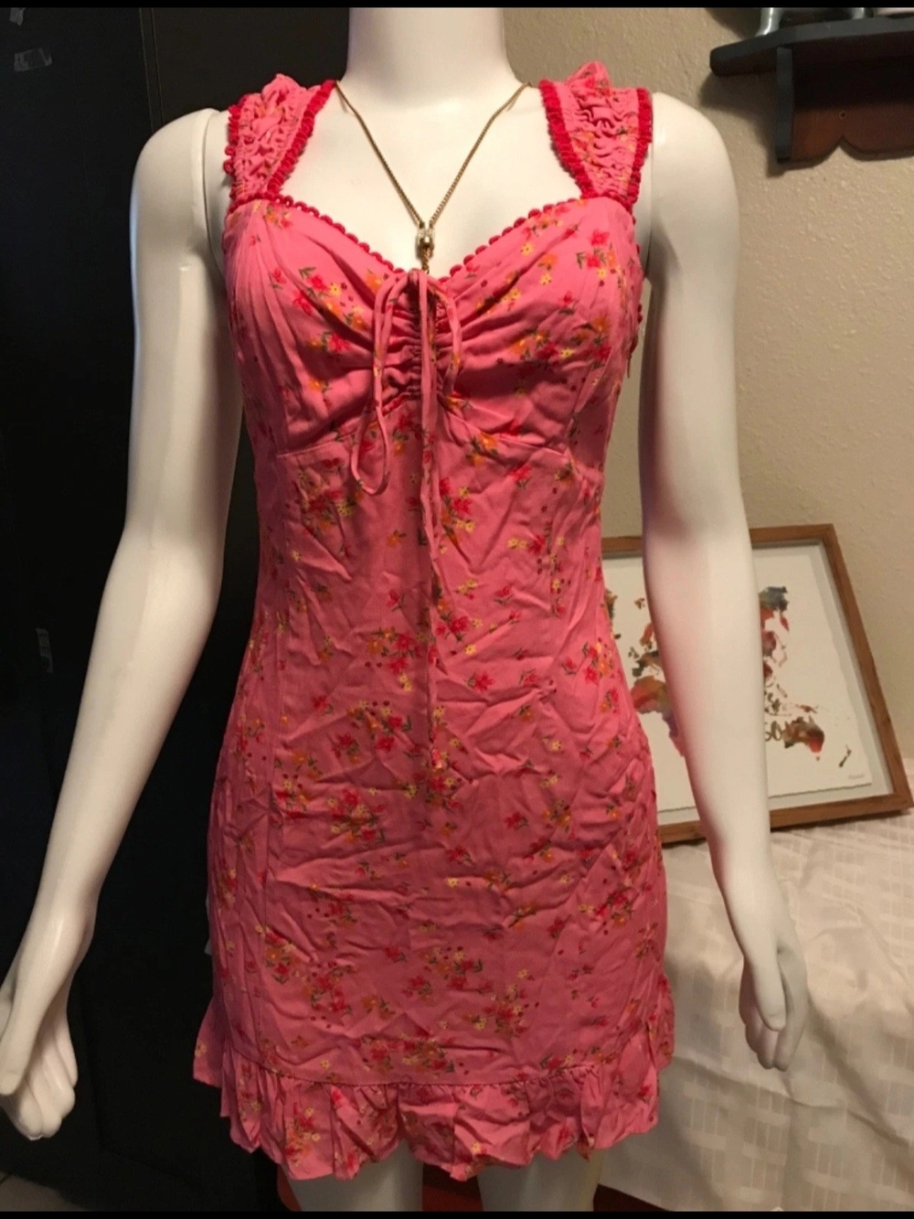 Lost + Wander Love Spell Pink Floral Ruffle Coquette Mini Dress